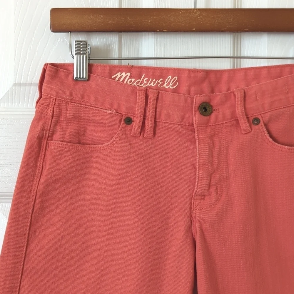Madewell Classic Relaxed Mid Rise Cut Off Frayed Hem Jean Shorts Coral Pink 26 - Picture 7 of 11